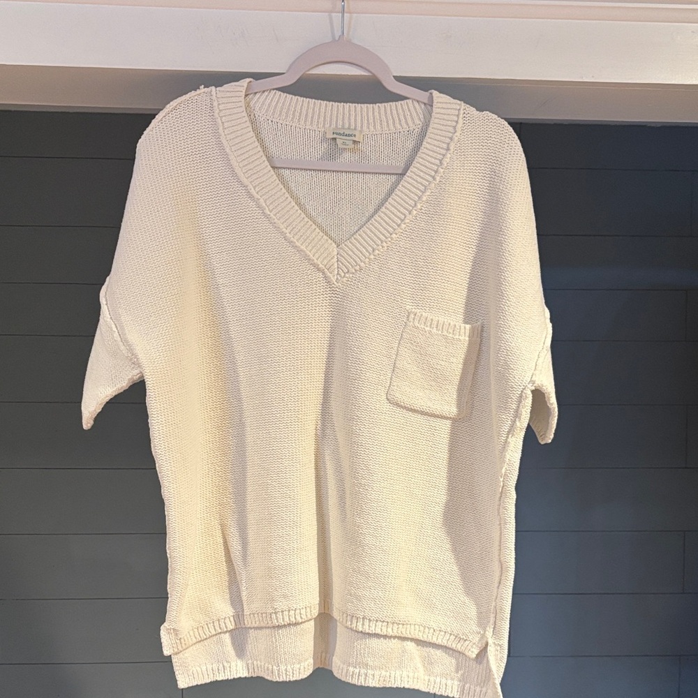 Sundance Cream Knit V-Neck Sweater